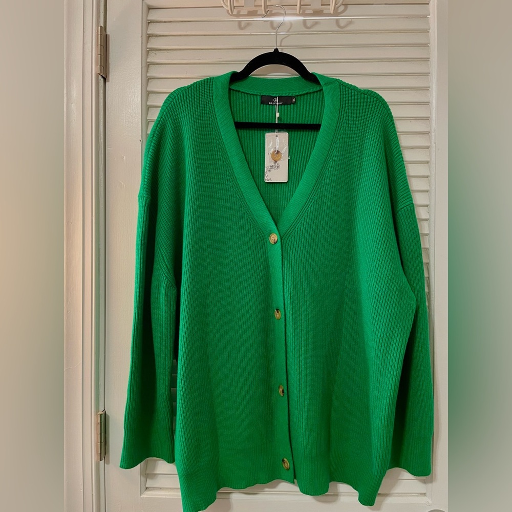Bright green button up oversized cardigan